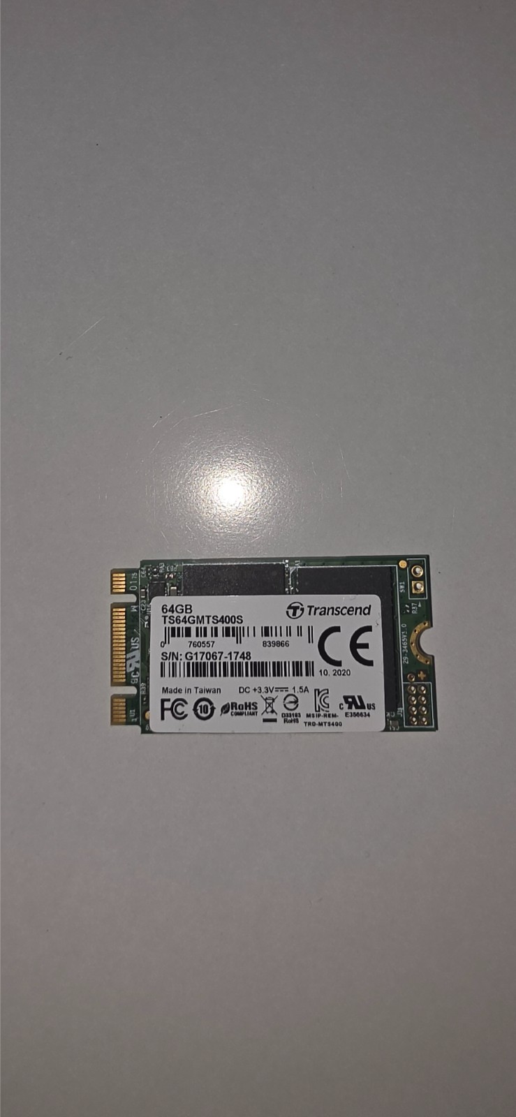 Disque dur SSD M.2 SATA Transcend 64Go MTS400S (Format 2242)