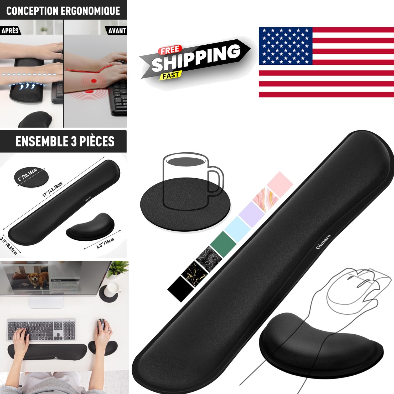 Upgrade Ergonomic Memory Foam Keyboard Wrist Rest Set for Office and Gaming