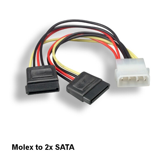 Kentek 6 Inch Molex 5.25" LP4 to 2xSATA Power Y-Cable for PC HDD MB Internal
