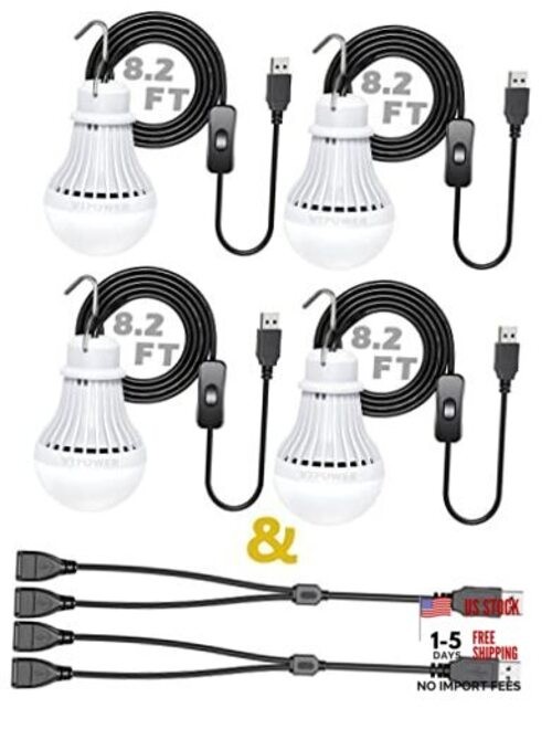 Portable LED Bulb, 5W USB LED Camping Light for Garage Warehouse Car 4 Pack