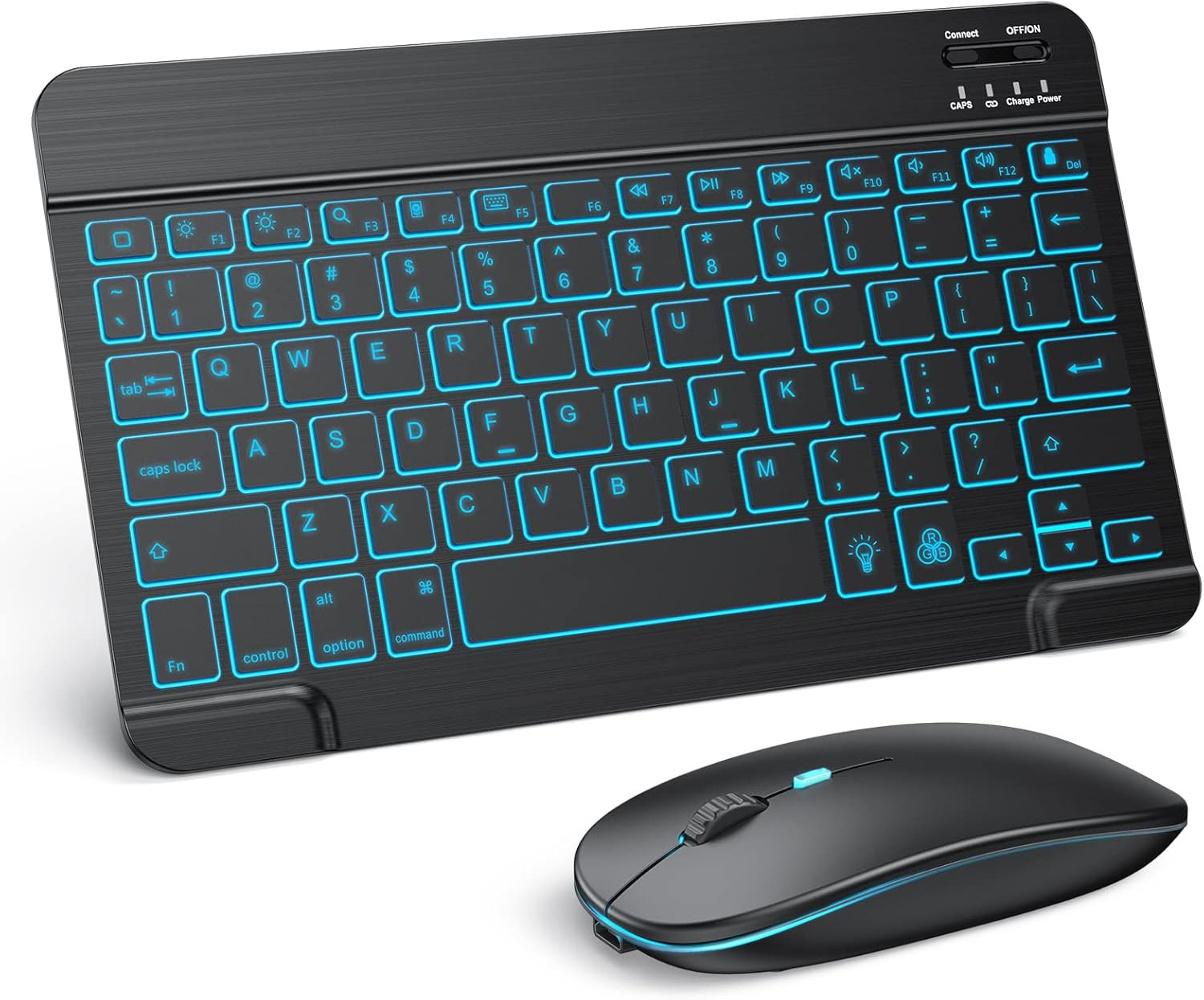Wireless Bluetooth Keyboard & Mouse Combo for iPad - 7-Color Backlit, Rechargeab