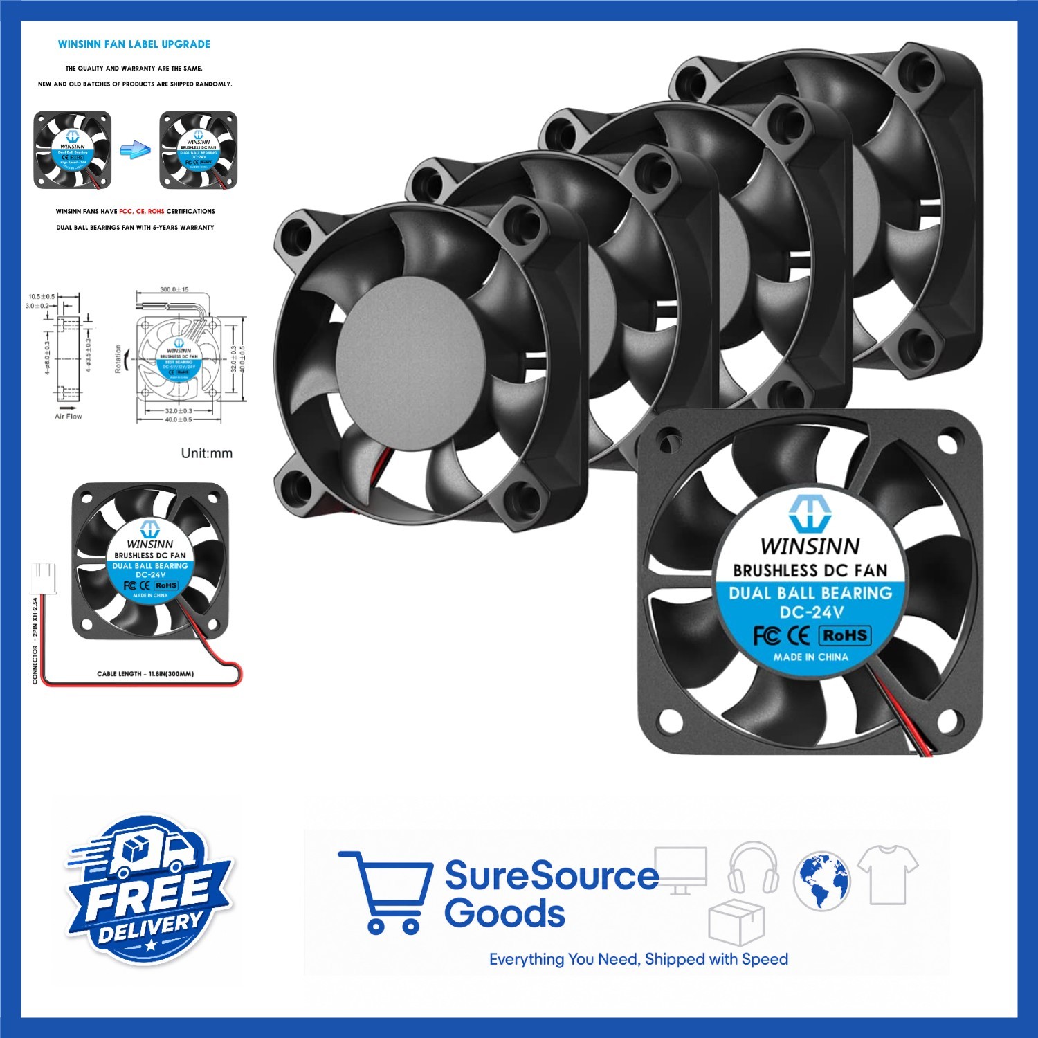 40mm 24V Cooling Fan 5000 RPM Dual Ball Bearing for 3D Printer Ender 3/CR-10