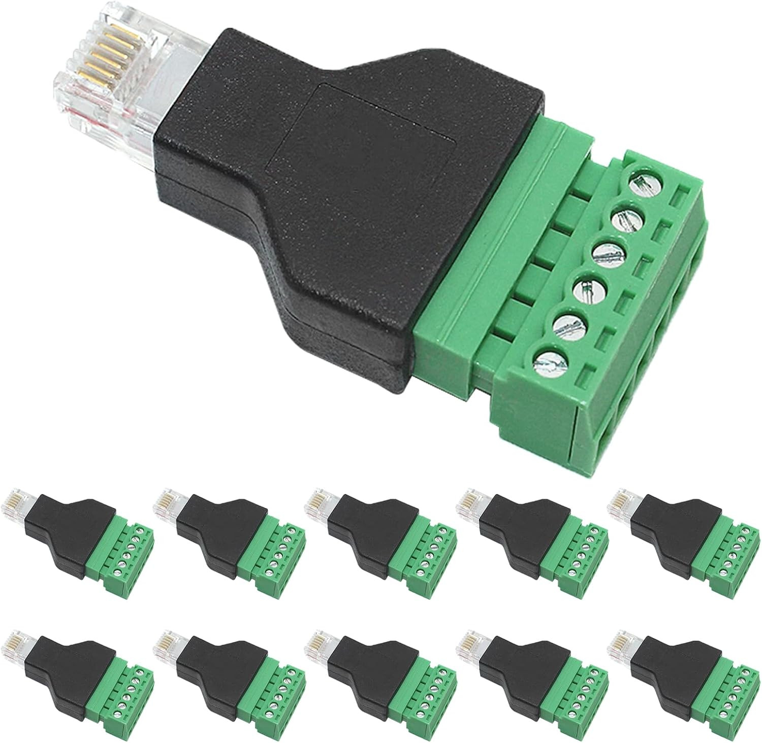 10PCS RJ12 Male Plug to 6 Pin Screw Terminal Connector,Ethernet RJ12 6P6C Audio