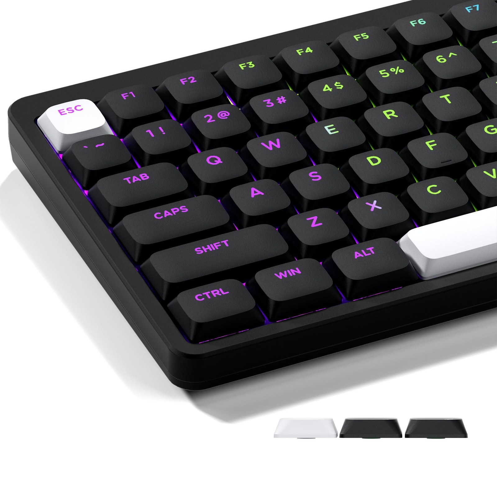 XVX Low Profile Black Keycaps, Shine Through Keycap Sets, Double Shot PBT Keyboa