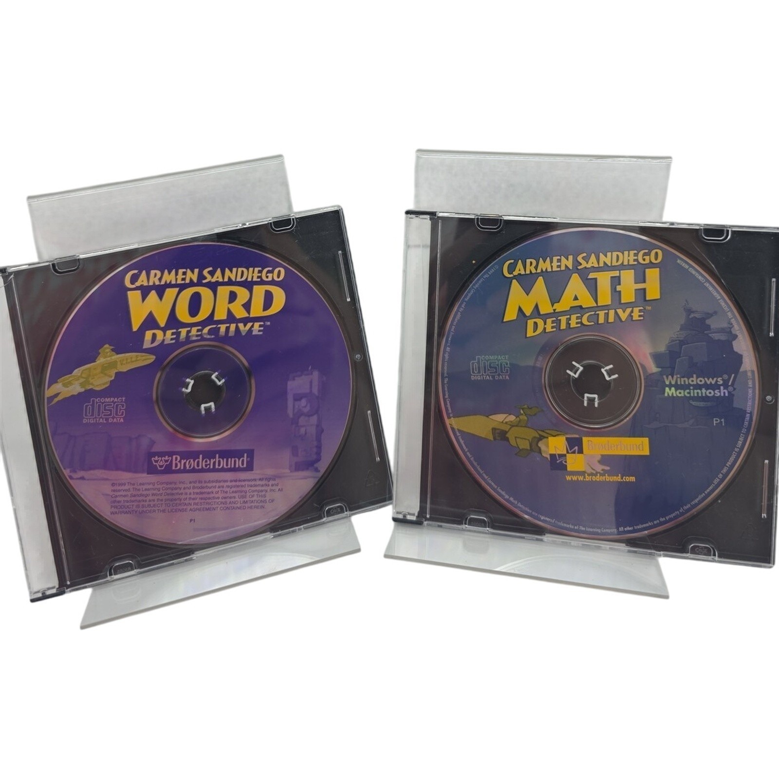Carmen Sandiego Word Detective and Math Detective Broderbund CD ROM Lot Of 2