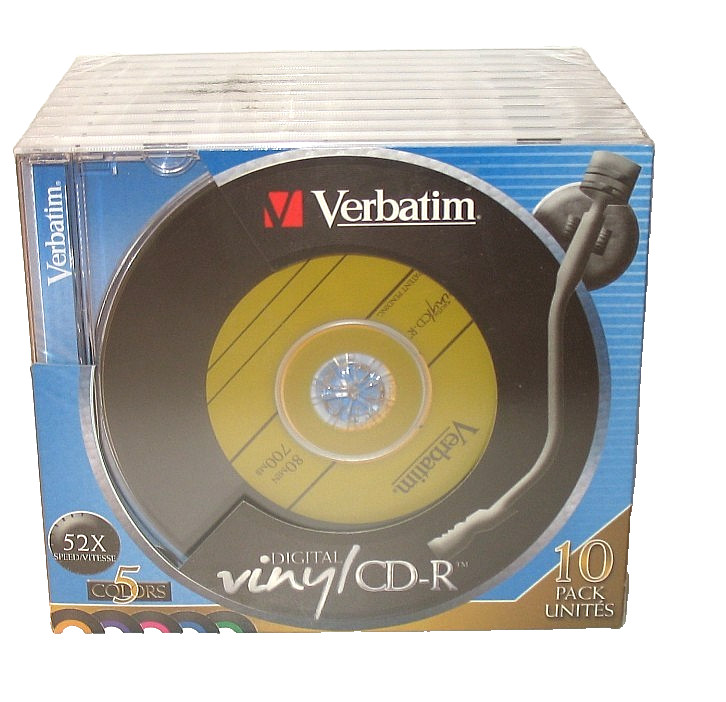 VERBATIM 52X CD-R Digital Vinyl 700MB 80 Min 10 Pack 5 Colors Media Disc 94439