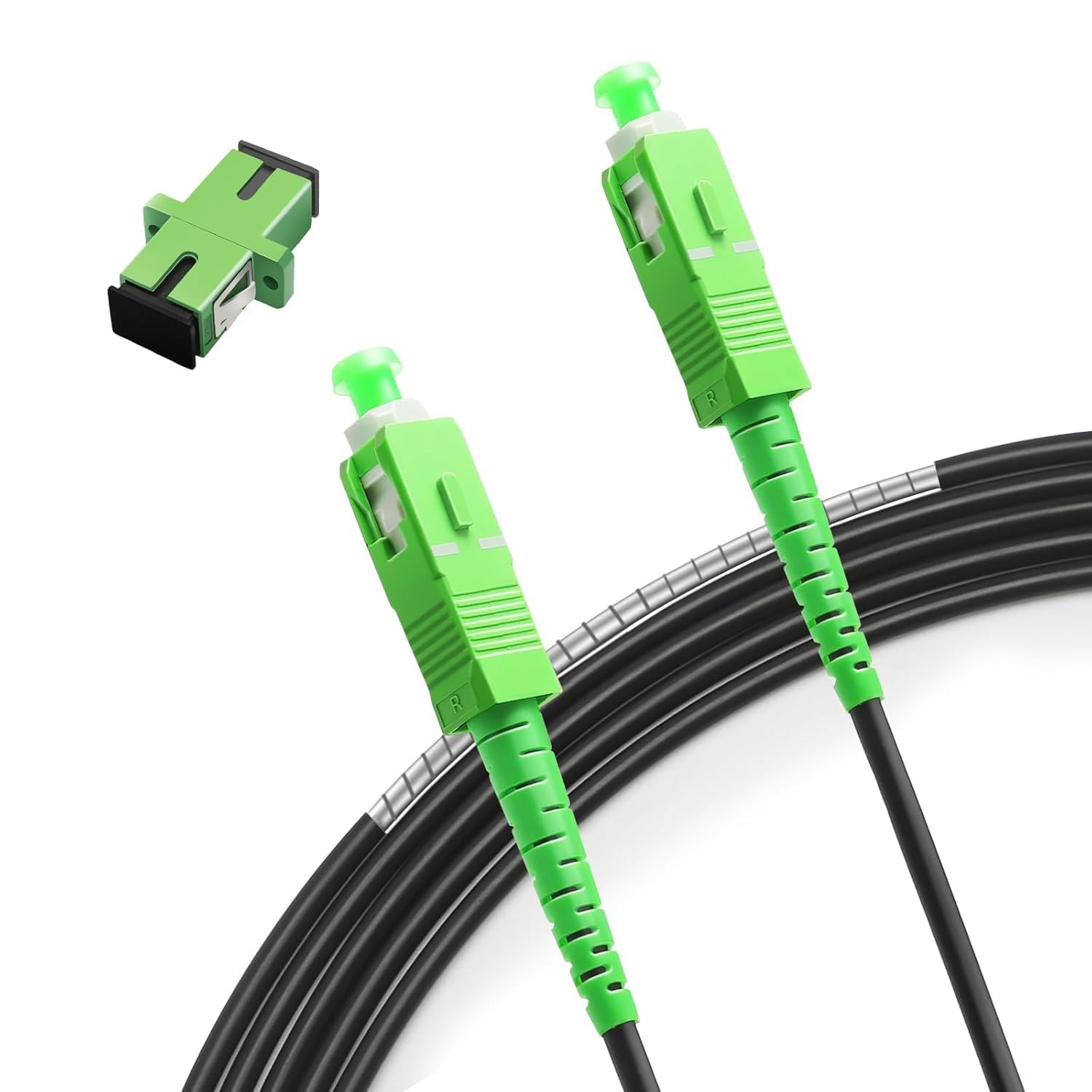 30M Black Armored SC/APC To SC/APC Fiber Optic Internet Cable 9/125 OS1/OS2