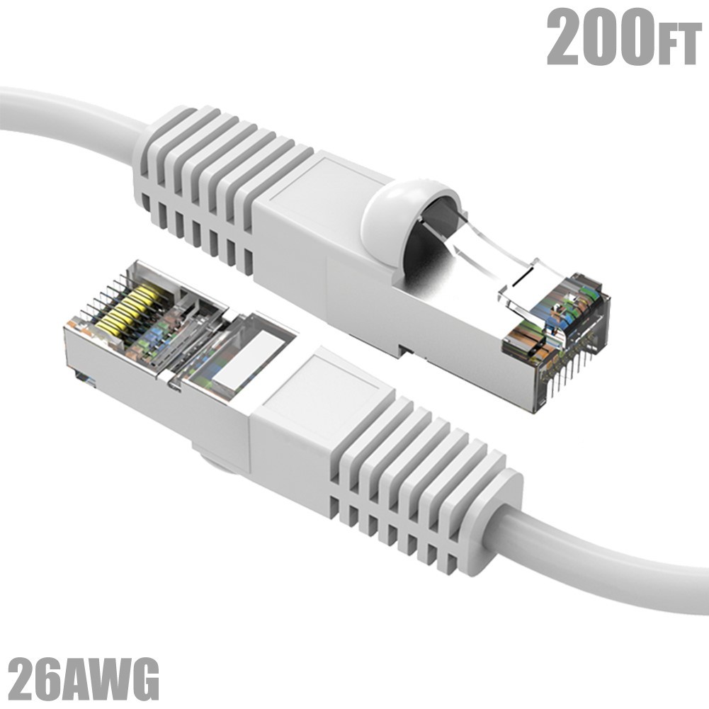 200FT Cat5e RJ45 Network LAN Ethernet FTP Cable Shielded Copper Wire 26AWG White