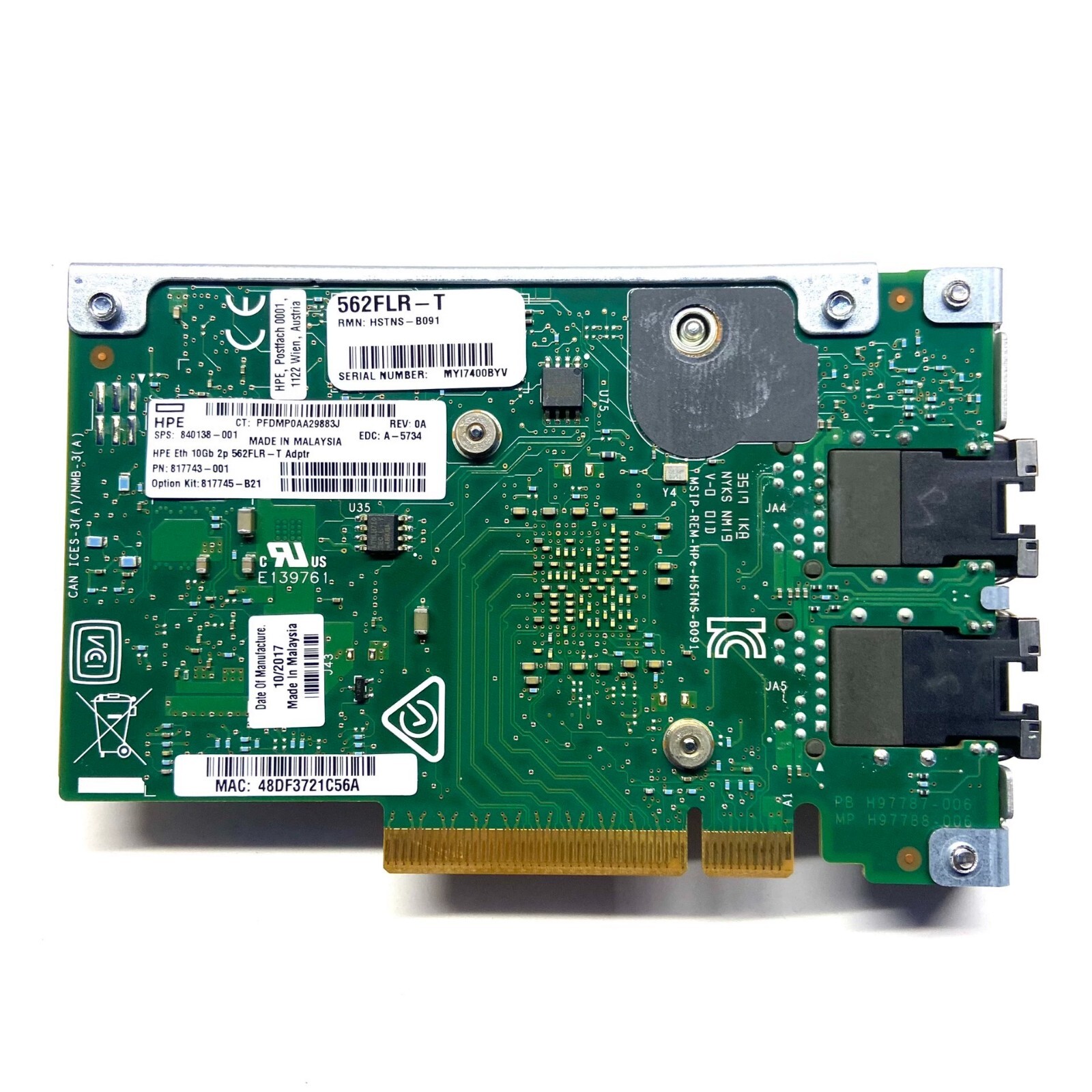 HP HPE 562FLR-T 10Gb Dual Port RJ45 Ethernet Adapter 817745-B21