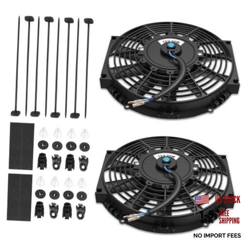 12" Universal Electric Radiator Cooling Fan Kit, Black - 2Pcs 12 Inch Diameter