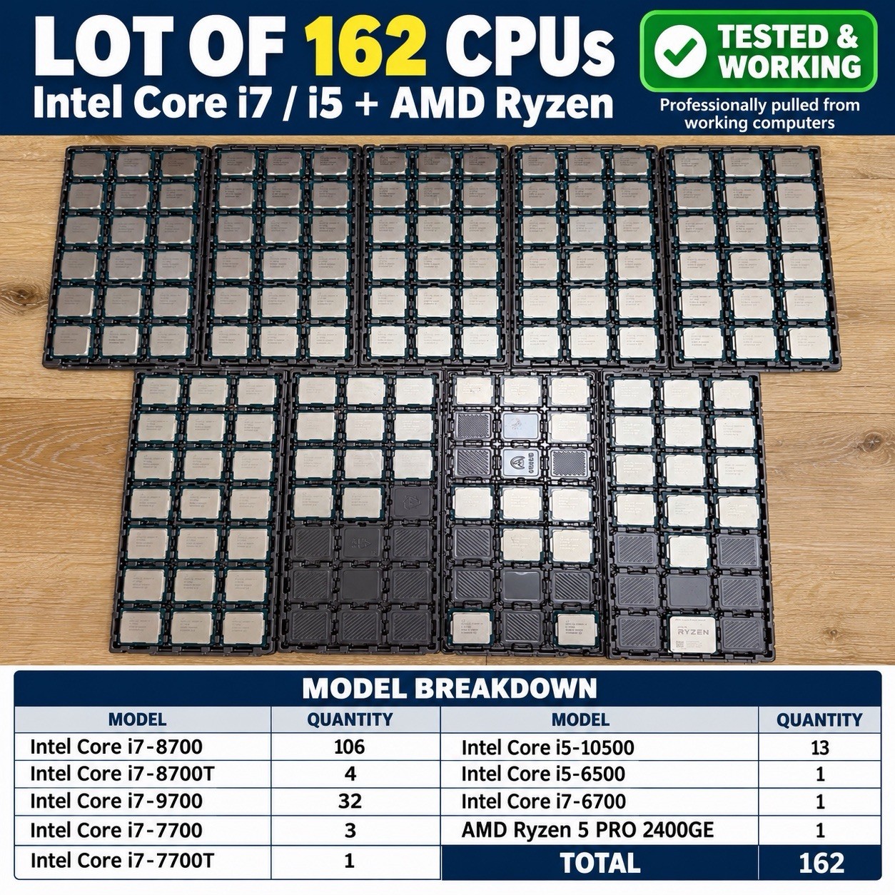 162 CPU Lot Intel i7-8700 i7-9700 i5-10500 AMD Ryzen Tested Working
