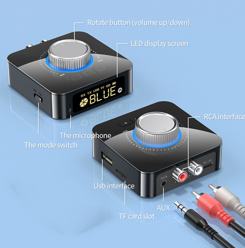 Bluetooth Audio Adapter RX/TX AUX/RCA USB Player for Home TV Car Stereo Speaker