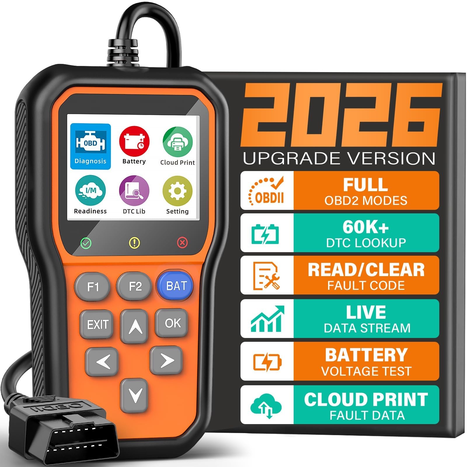 BluSon YM319 OBD2 Scanner Diagnostic Tool with Battery Tester, Check Engine F...