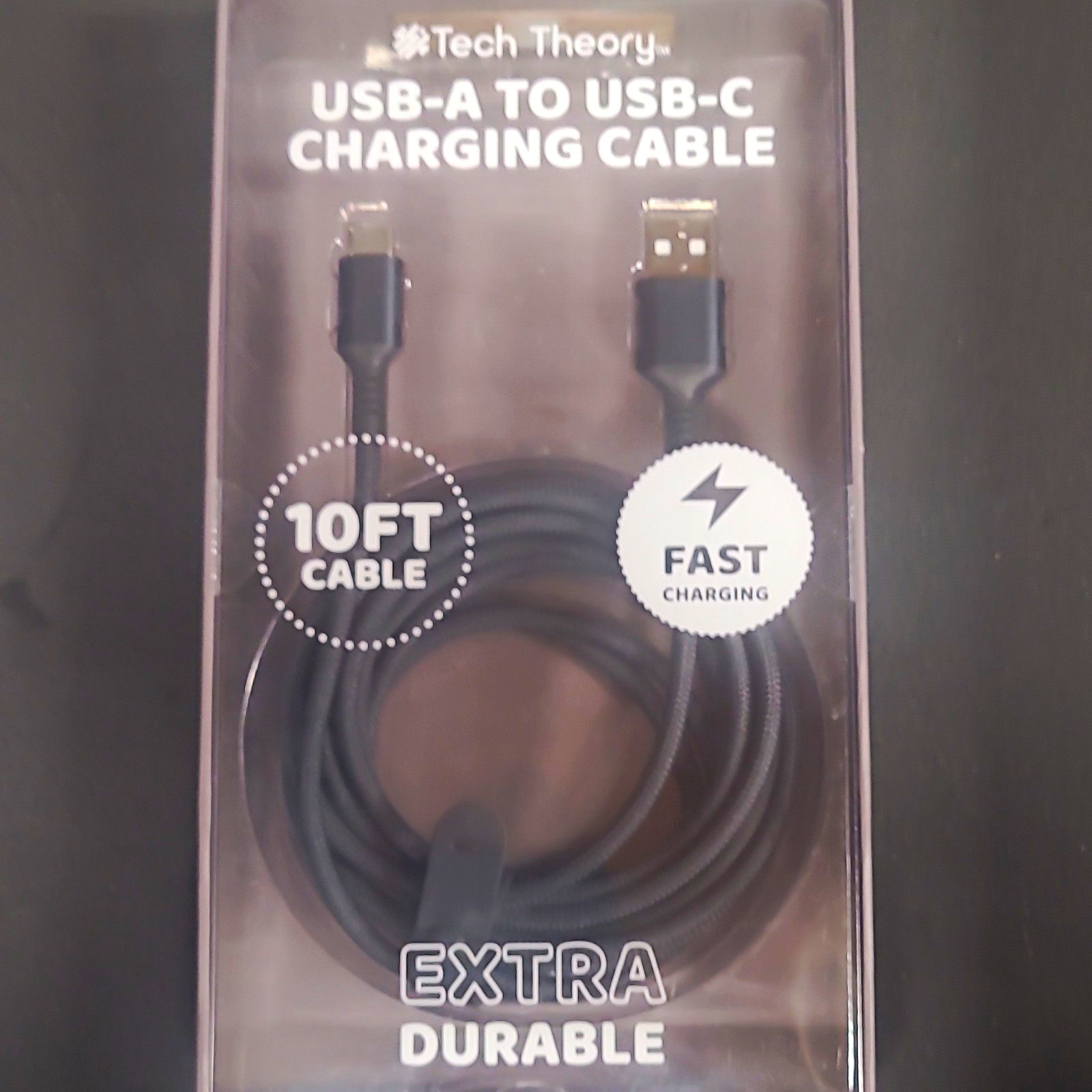 Tech Theory USB-A to USB-C Cable 10ft Fast Charging Extra Durable Black