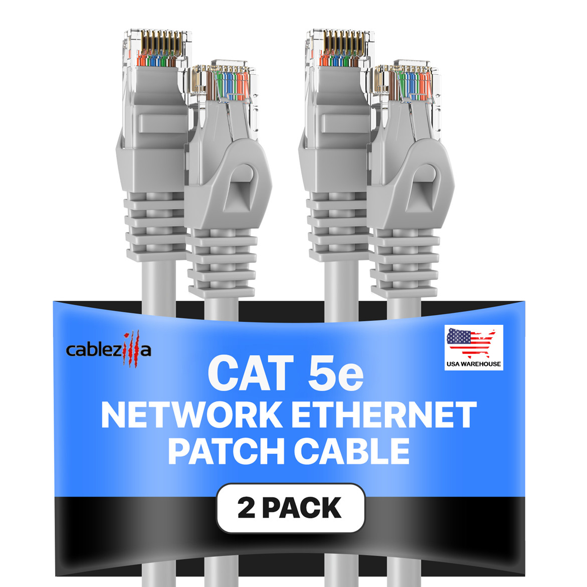2-Pack - Gray CAT5e Ethernet Patch Cord RJ45 UTP LAN Cable 1.5FT - 200FT LOT