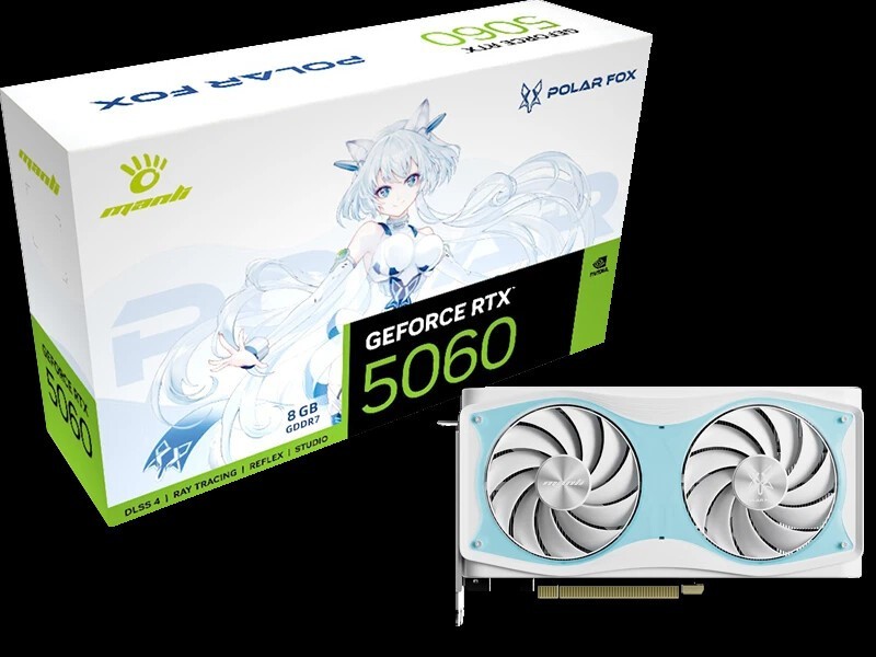 Manli GeForce RTX 5060 Polar Fox OC 8GB GDDR7 Graphics card 2K/ 4K Gaming DLSS 4
