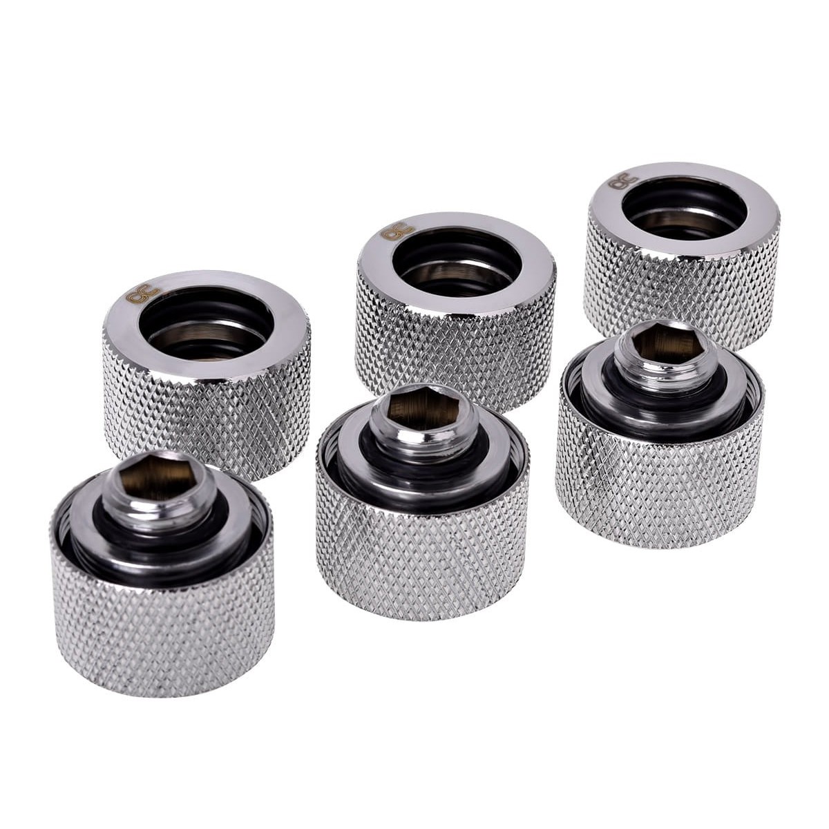Alphacool HT 16mm G1/4 HardTube Compression Fitting, Chrome, 6-pack