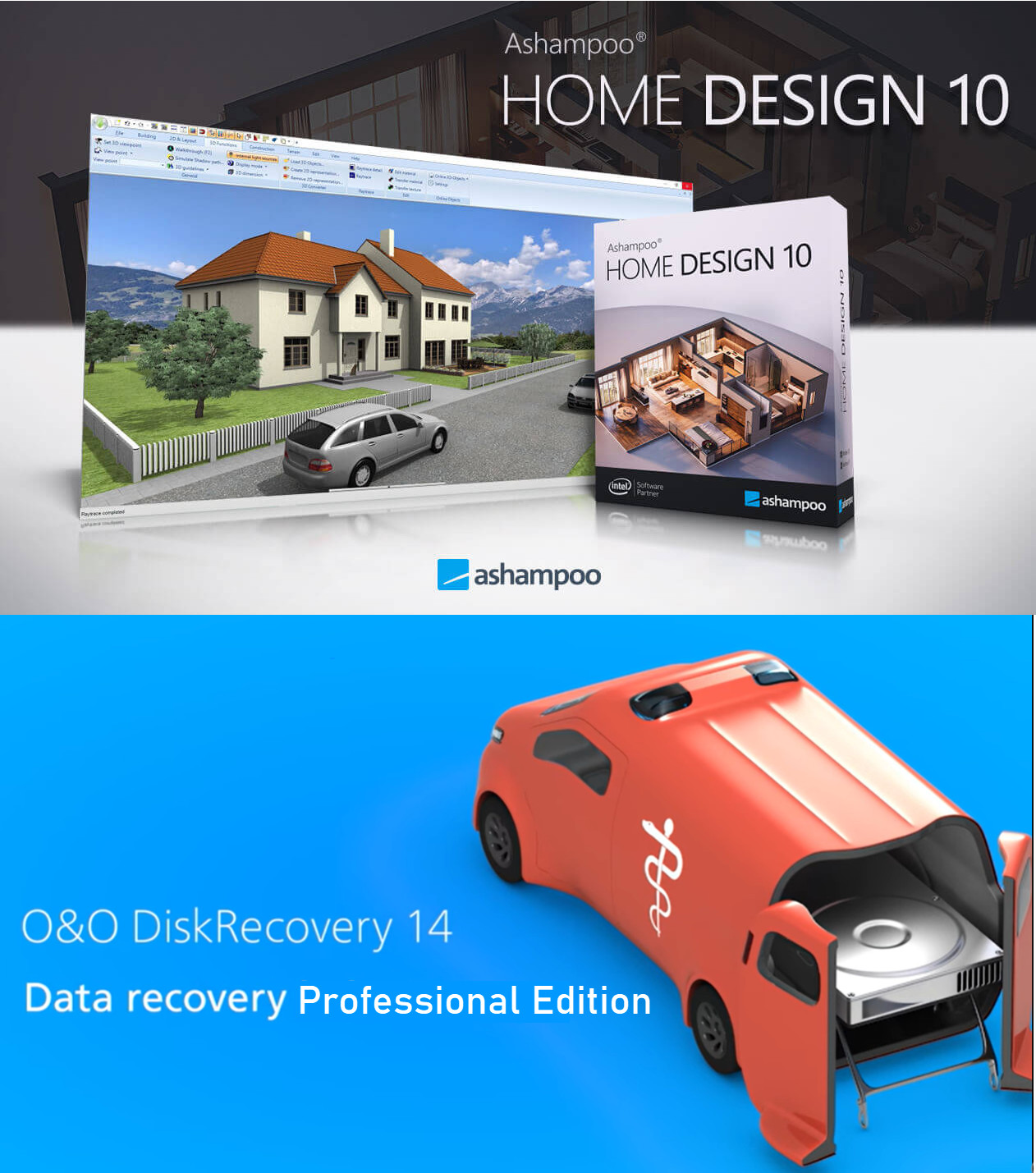O&O Diskrecovery 14 Pro Edition - Ashampoo Home Design 10- 3D home designer DISC