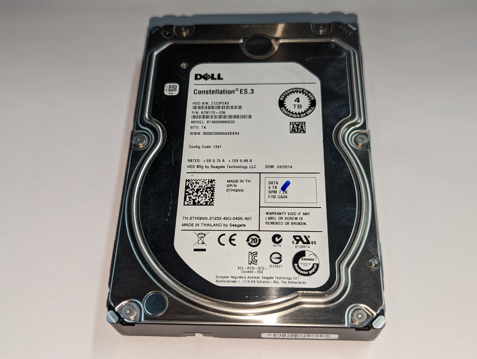 Dell Constellation ES.3 4TB 3.5" SATA Hard Drive ST4000NM0033 7200RPM HDD