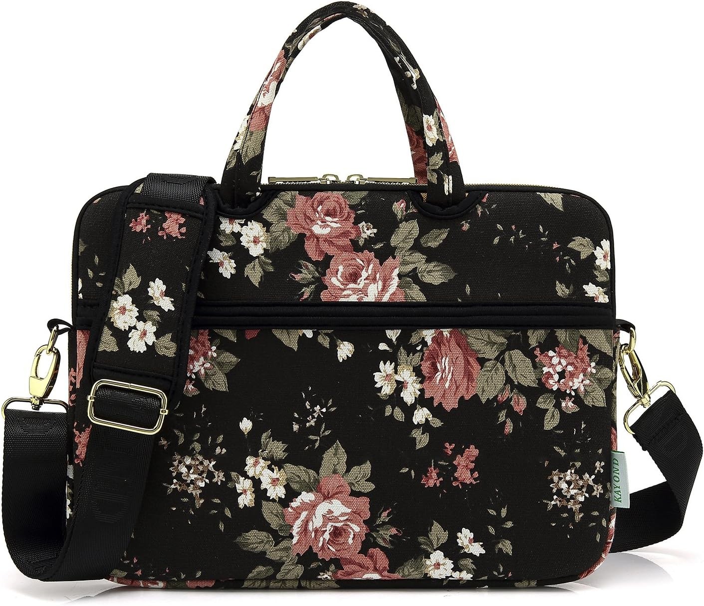 15-15.6 Inch Black C Rose Patten Shoulder Messenger Bag for Laptops and Tablets