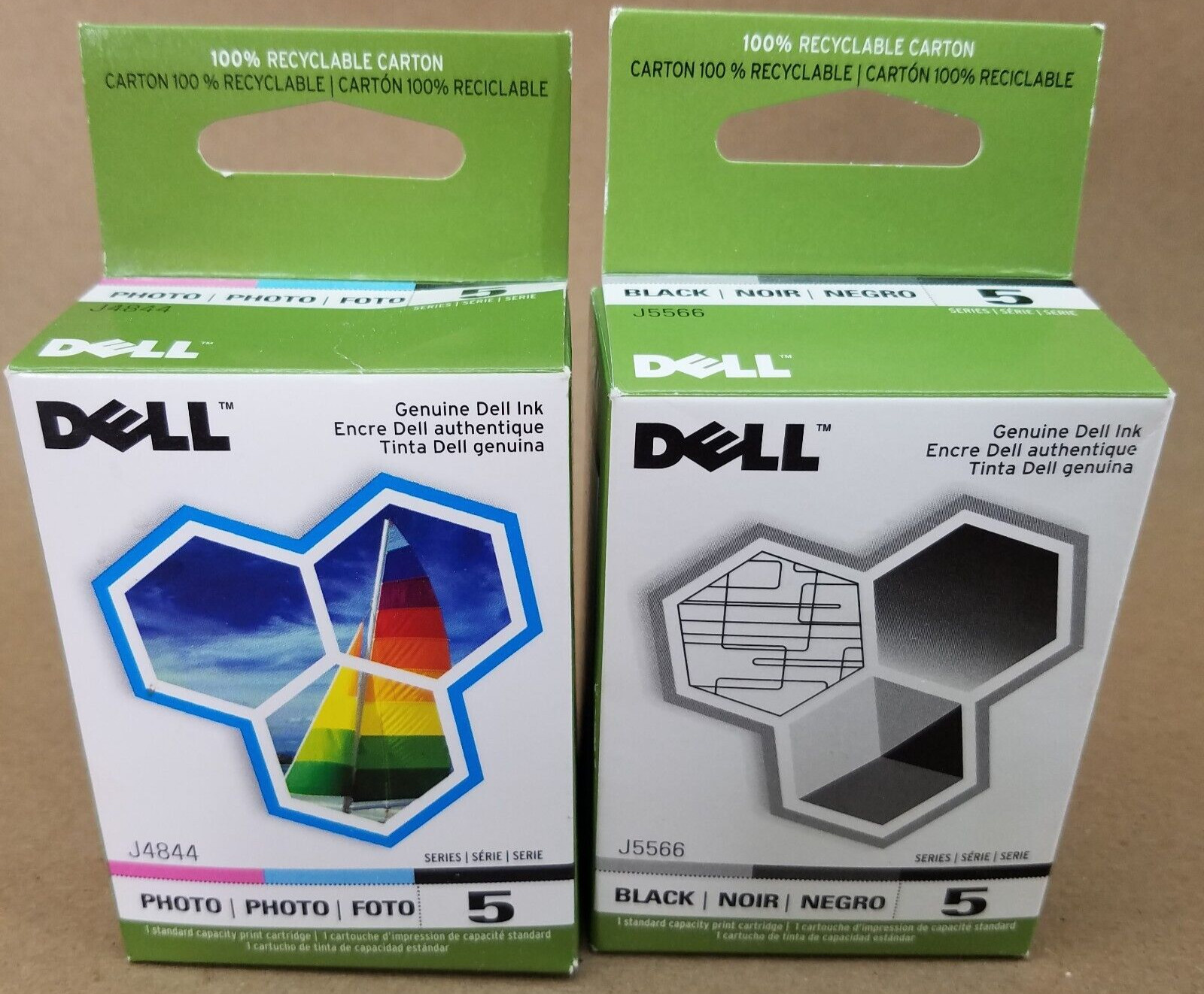 Dell Series 5 J5566 & J4844 Black + Tri-Color Ink Cartridges Lot of 2 NEW SEALED
