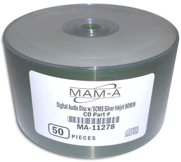 100-Pak MAM-A (Mitsui) DIGITAL-AUDIO Silver Inkjet Printable CD-R's, #11278