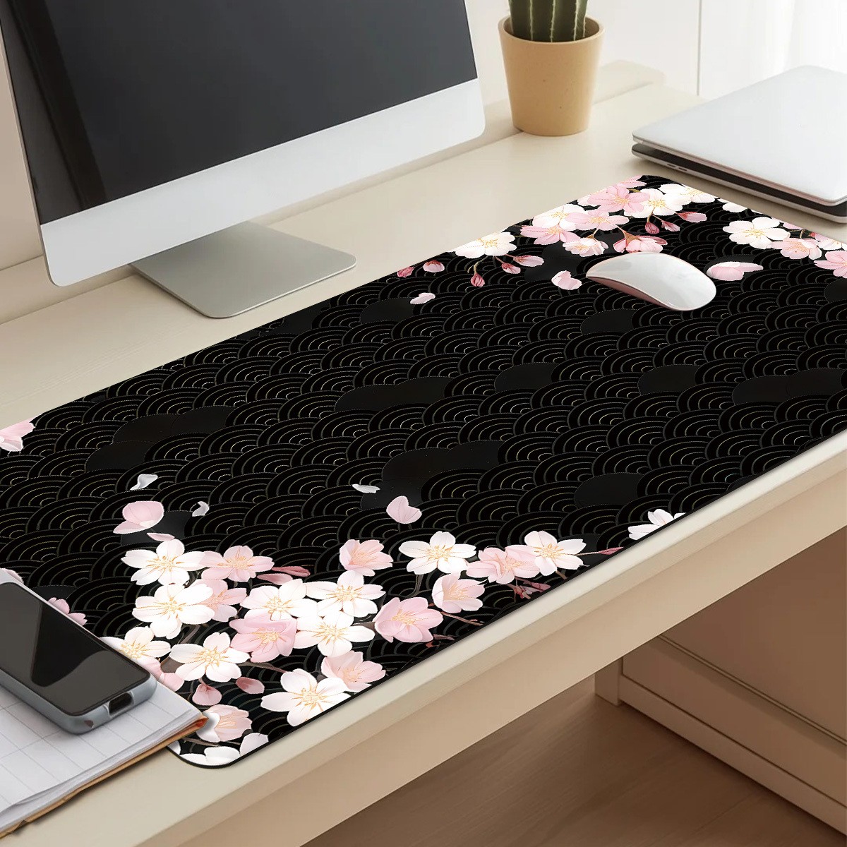 1pc Extra Large Mouse Pad Laptop Keyboard Mat - Japanese Style Pink Cherry Blo