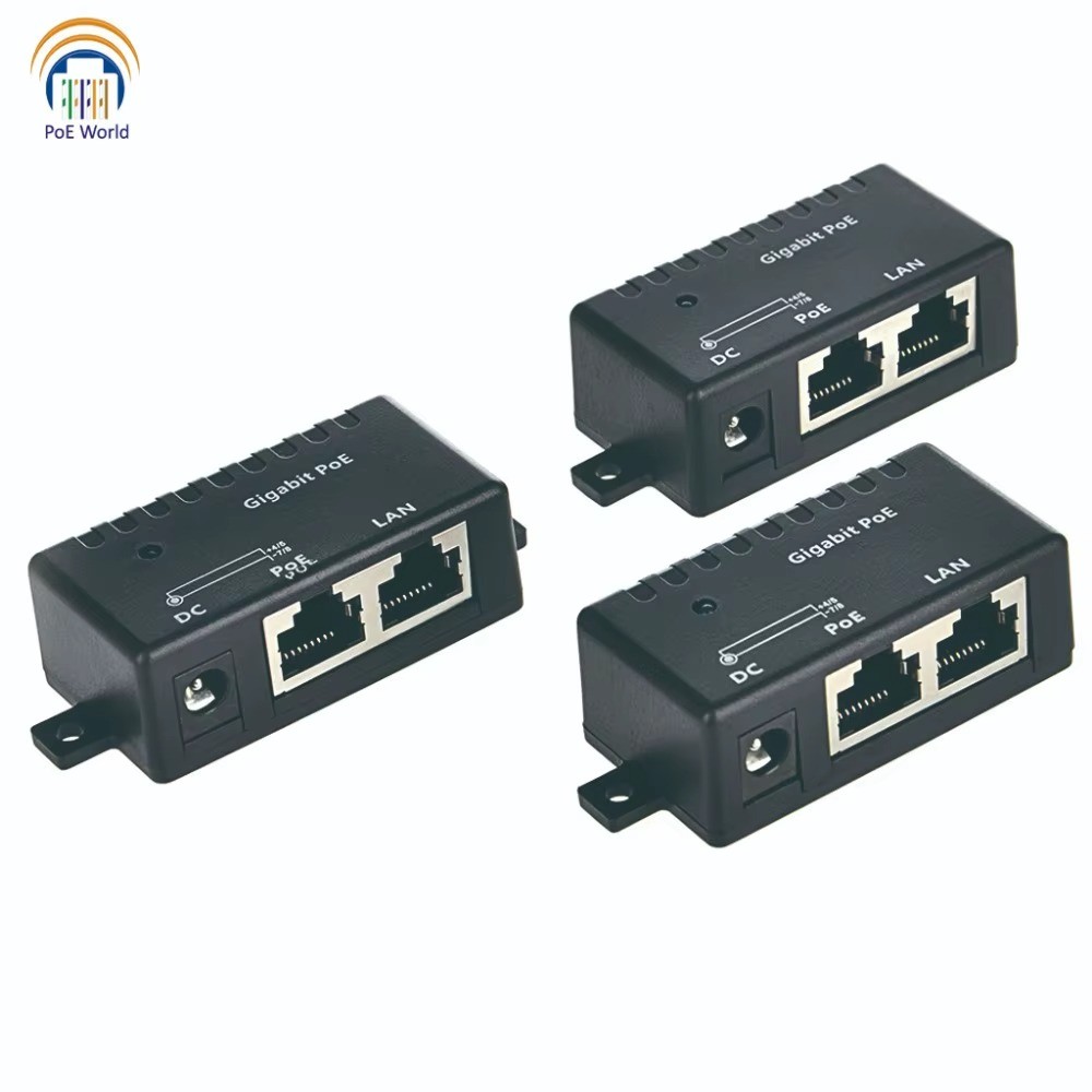 PoE World Gigabit Passive PoE Injector Splitter Wall Mount 2.1x5.5mm DC