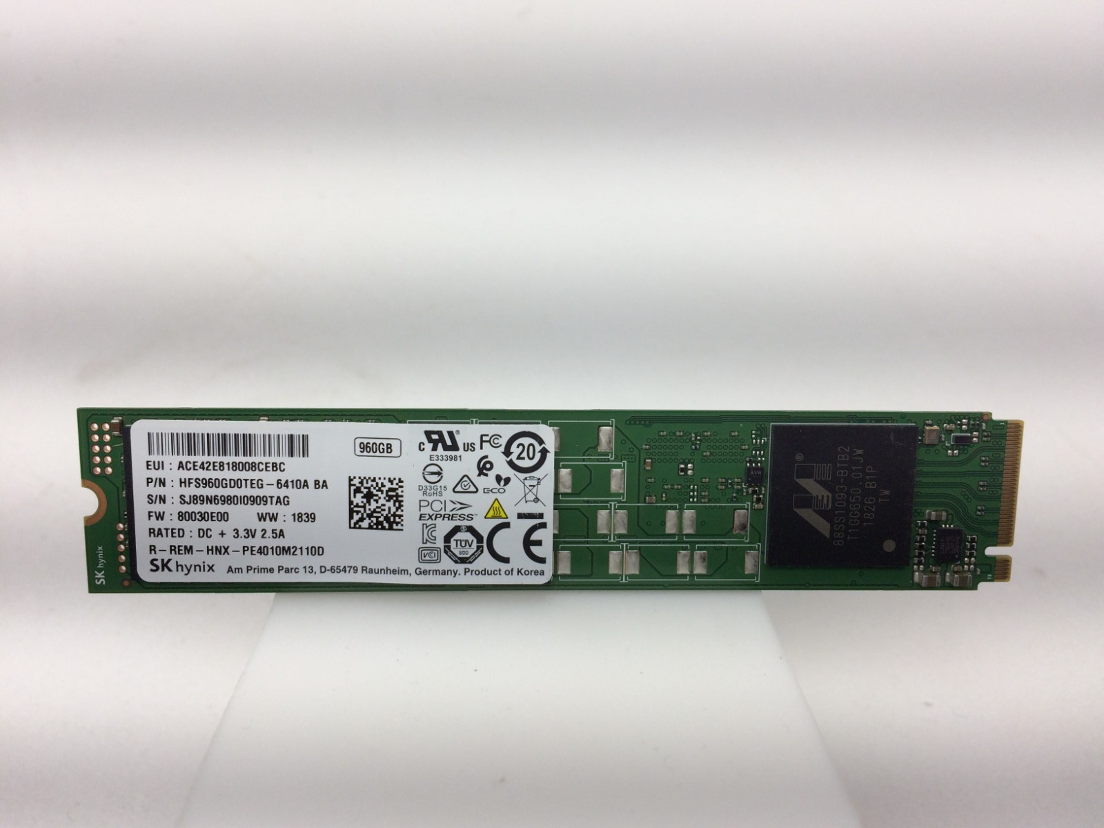 HFS960GD0TEG-6410A Hynix 960GB TLC PCI Express 3.0 x4 NVMe M.2 22110 30%-80%