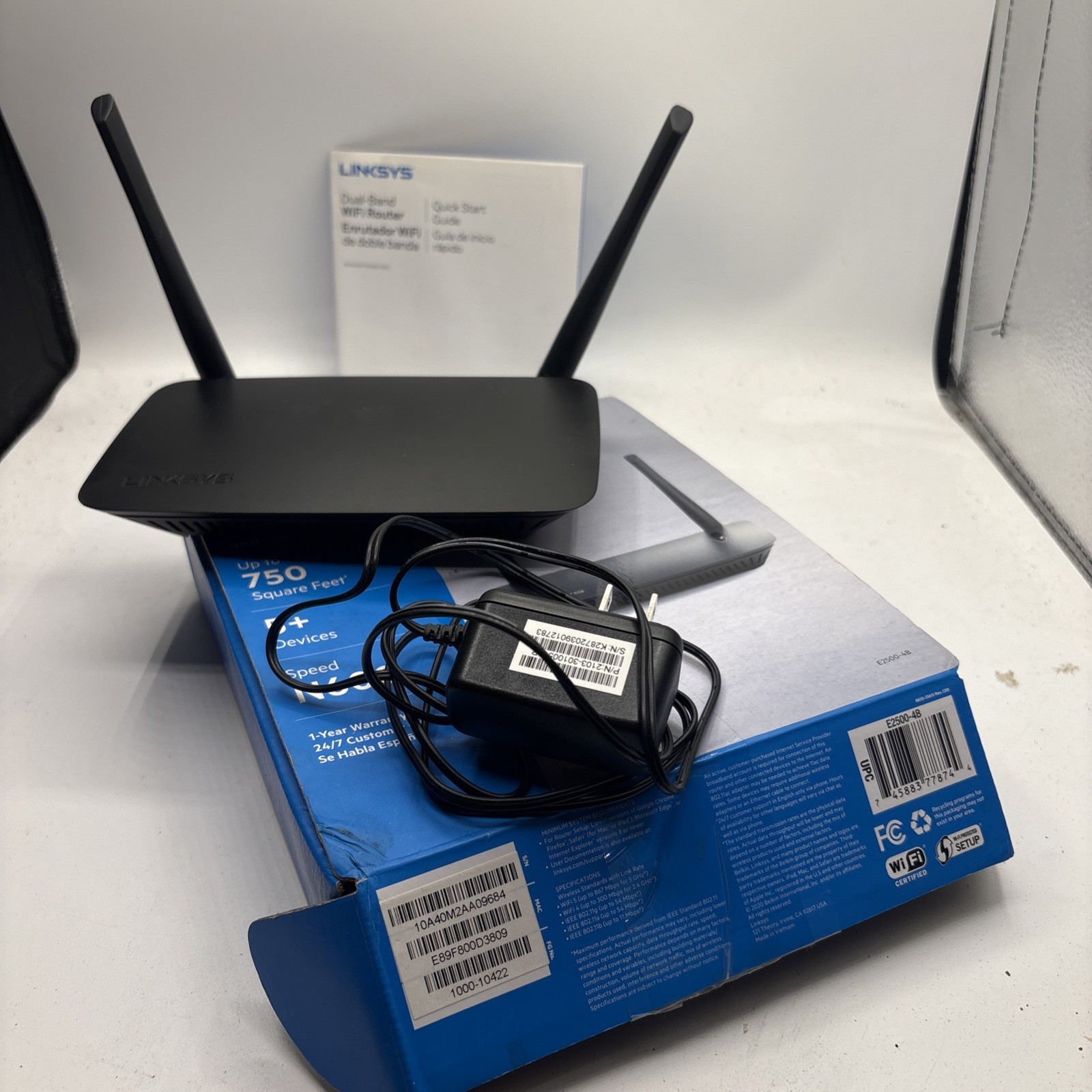 NIB,Linksys N600 Dual Band WiFi 4 Router, Up to 750 Sq. Ft, 5+ Devices, E2500-4B