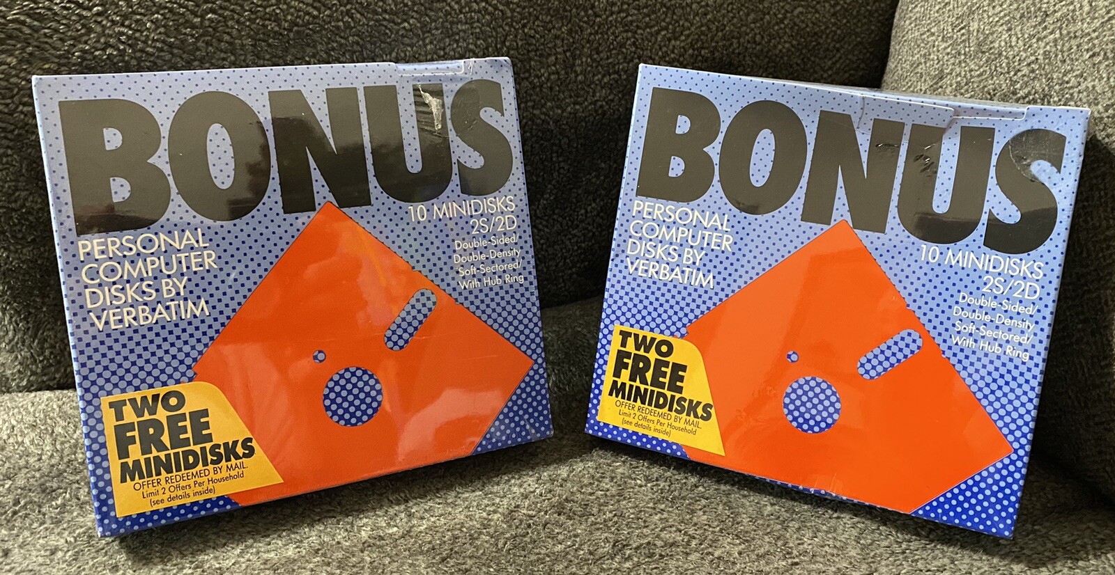 Lot Of 2 BONUS Verbatim 10 Minidisks MD2-D 2S/2D Soft-Sectored Hub Ring NEW READ