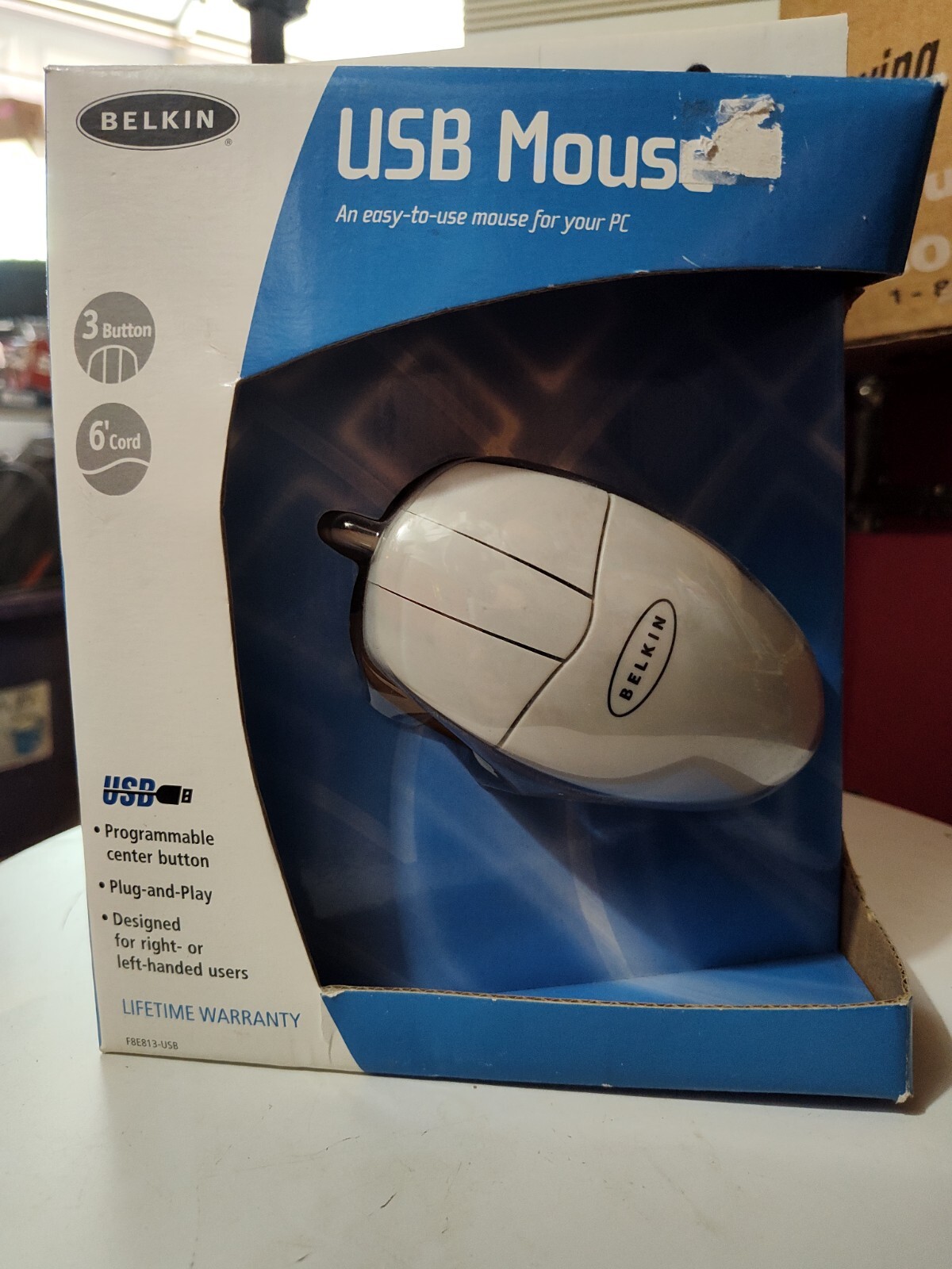 BELKIN Wired PC USB MOUSE 3 Button 6 Foot Cord Right or Left Handed Users NIB
