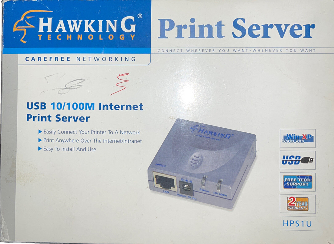 Hawking Technology High Performance Internet 10/100M LAN Print Server HPS1U