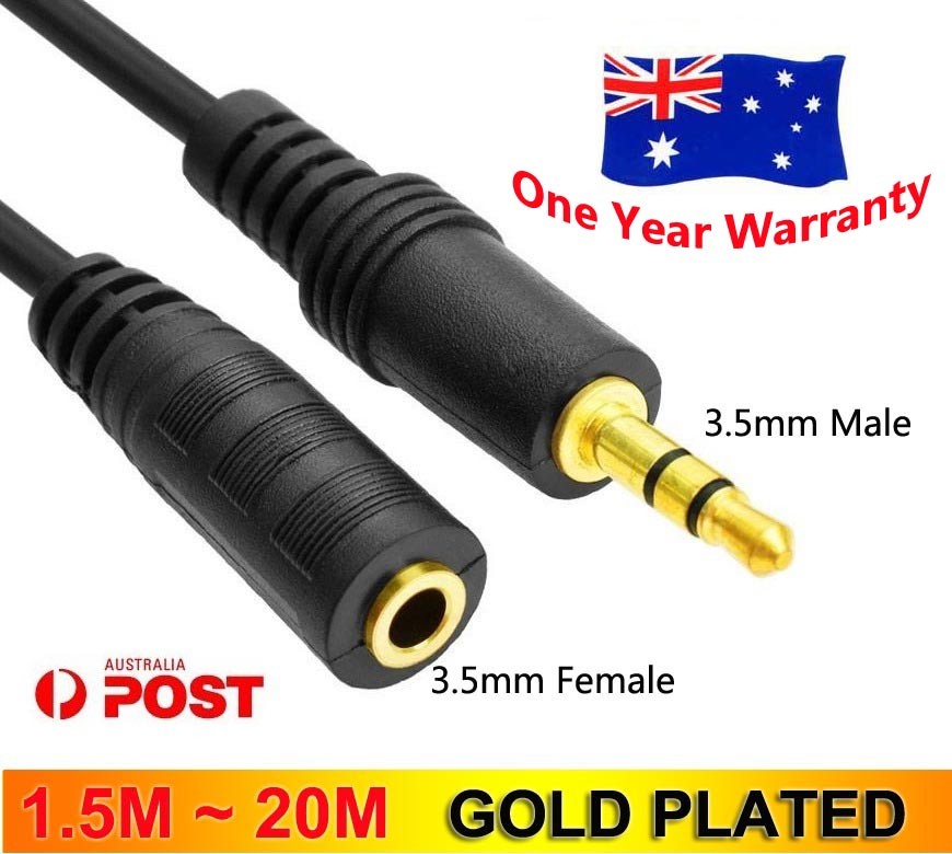 Premium 3.5mm AUX Stereo Audio M/F Extension Cable Auxiliary Gold Plated Lead AU