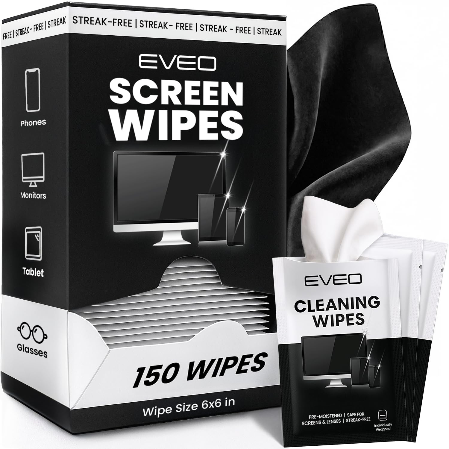 EVEO Screen Wipes (150 Pack) - Electronic Wipes, Computer Screen Cleaner Wipe...