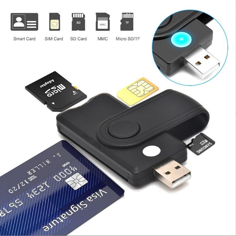 Smart USB 2.0 Micro TF SD SIM ID Card Reader Memory Adapter for PC Laptop