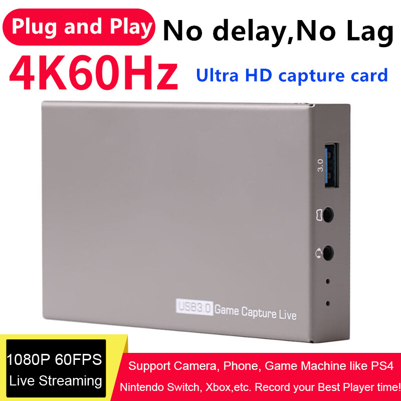 4K 60fps HDMI Game Capture Card USB 3.0 Video Live Streaming Recording Box w Mic