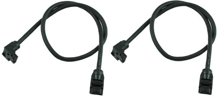 24" Inch Black SATA 3 III Round SSD/HDD Data Cable Straight to Rt Angle 2-Pack