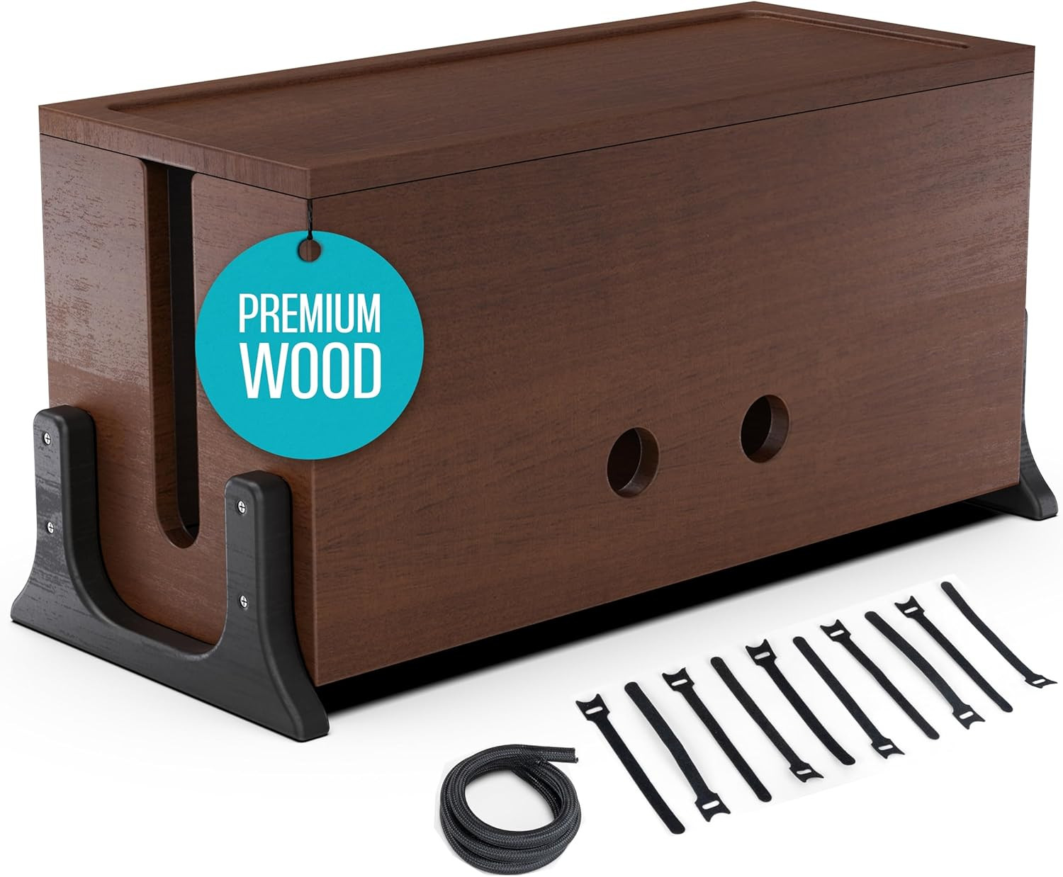 COREMINDED Extra Large Cable Management Box, Wood Cord Hider Box & Organizer for