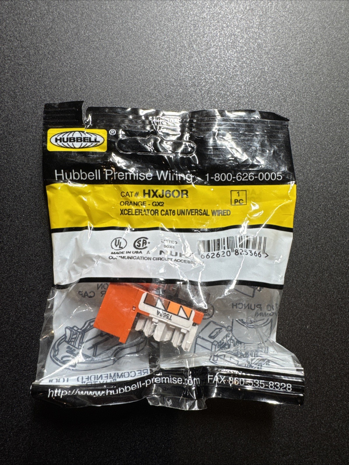 HUBBELL HXJ6OR Orange-GX2 Xcelerator CAT6 Data Jack 