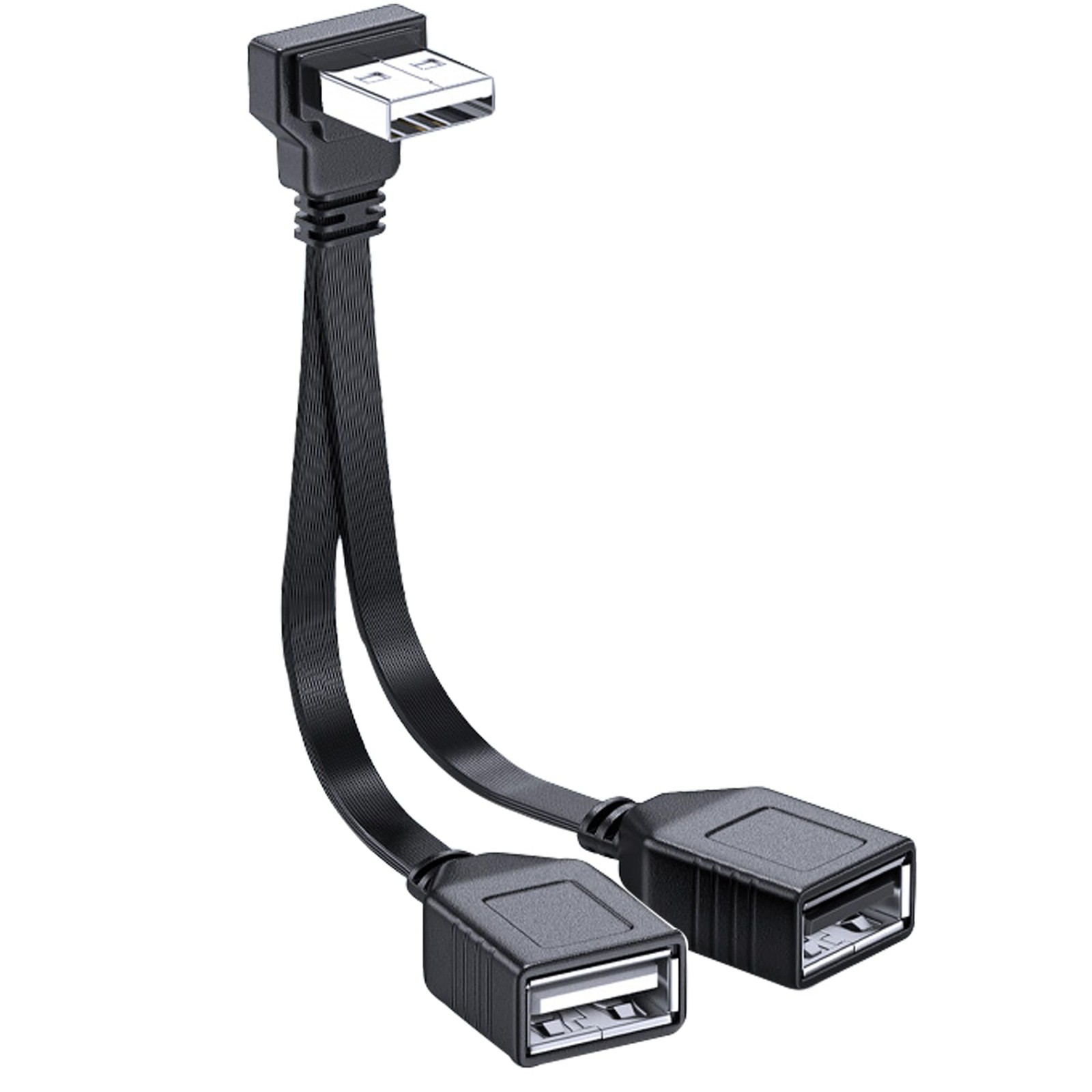 MISYNLON USB Splitter Cable 1 in 2 Out, 90 Degree 2.0 A Male 10cm, black 