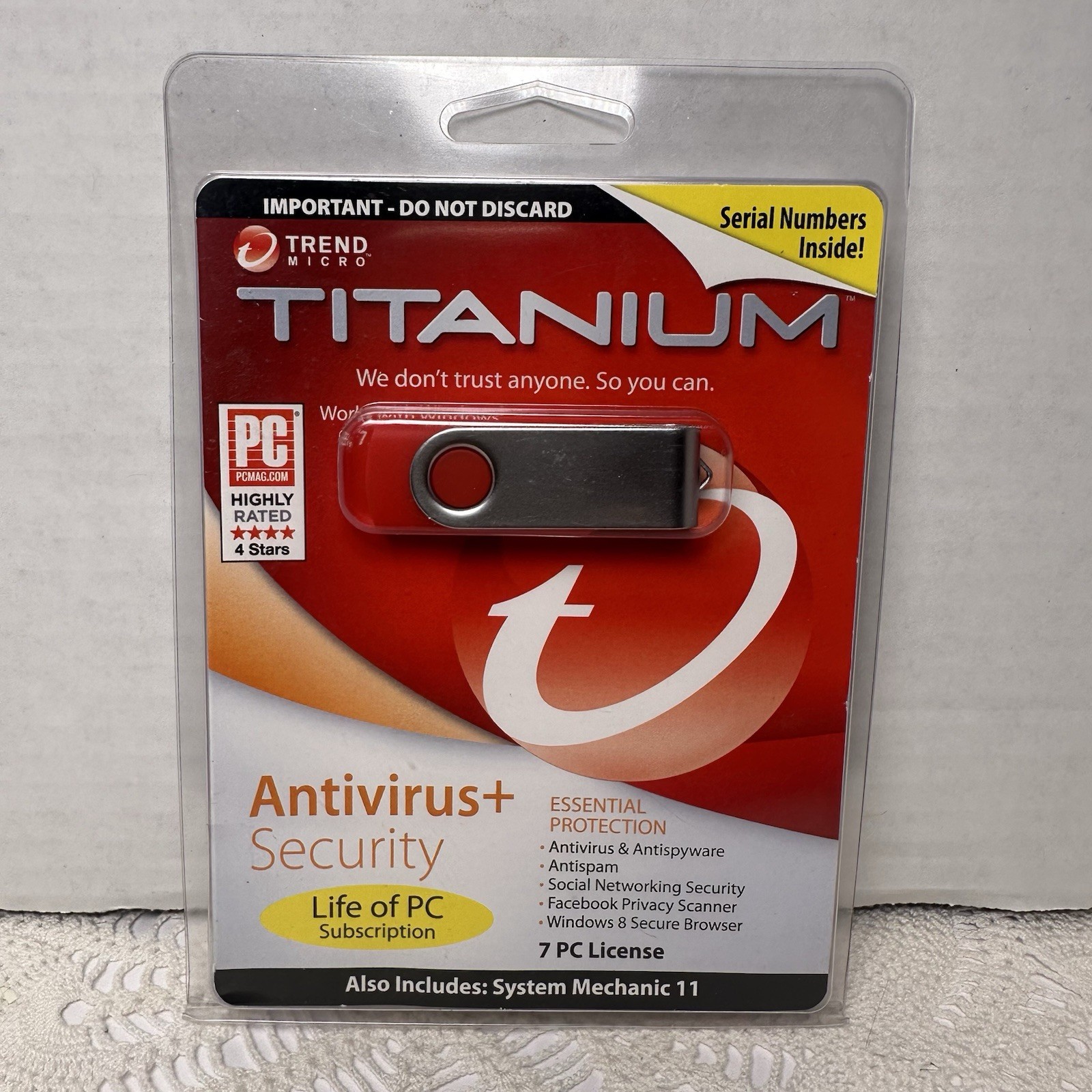 Trend Micro Titanium Antivirus+ Lifetime 7 PC License USB Windows 8 7 Vista XP