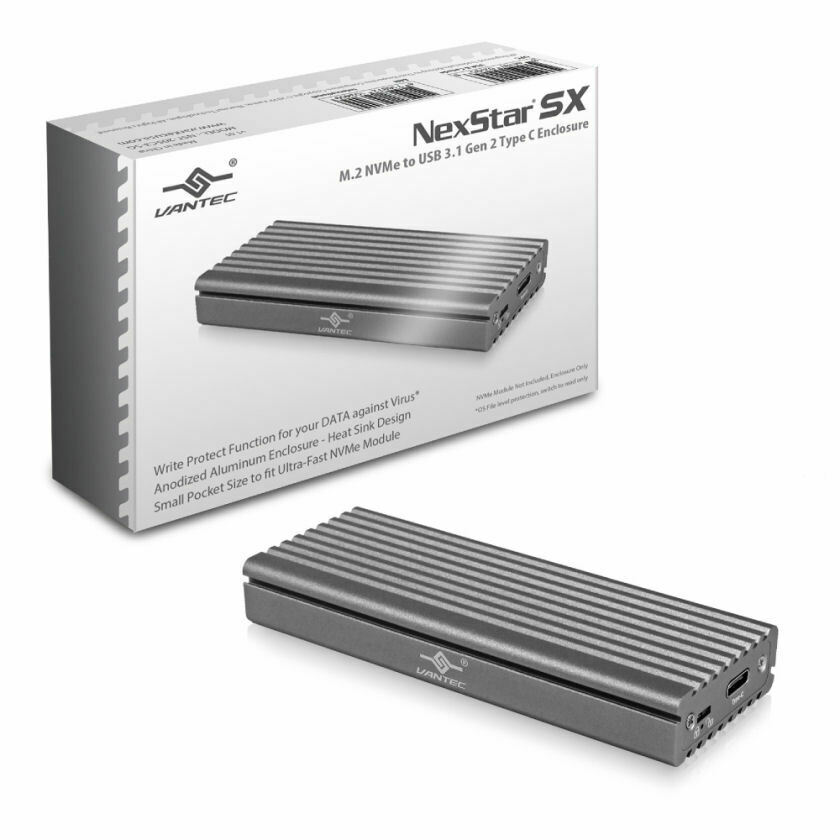 Vantec M.2 NVMe SSD External Enclosure USB3.1 Gen2 Type C, NST-205C3-SG