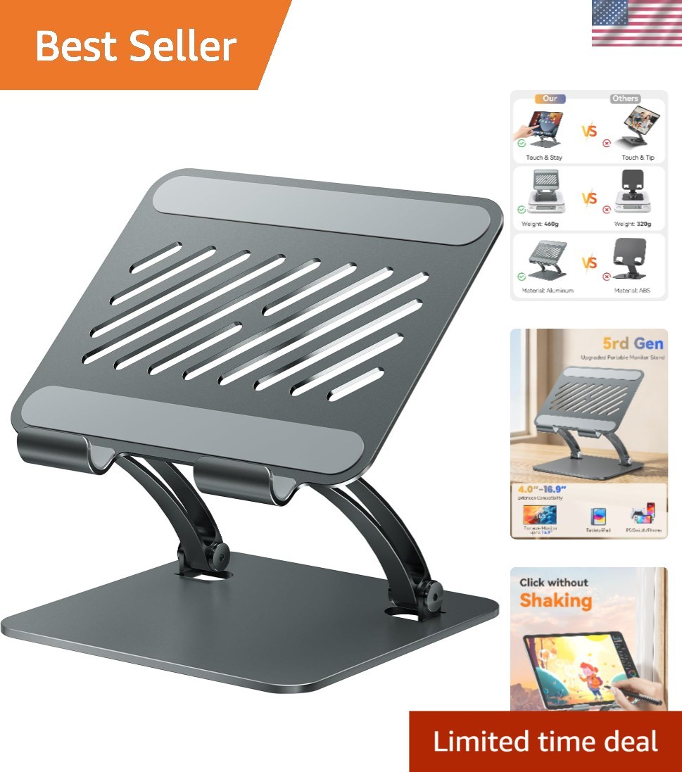 Sturdy Adjustable Tablet Stand - Secure Holder for All 4.7-16.9" Tablets - Gray