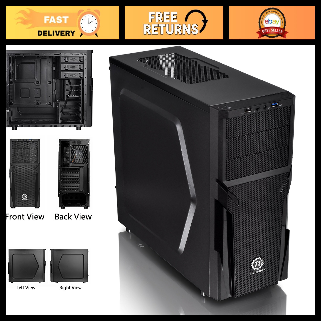 ATX Mid Tower Computer Case, SPCC Structure, Versatile Cooling Options, Black