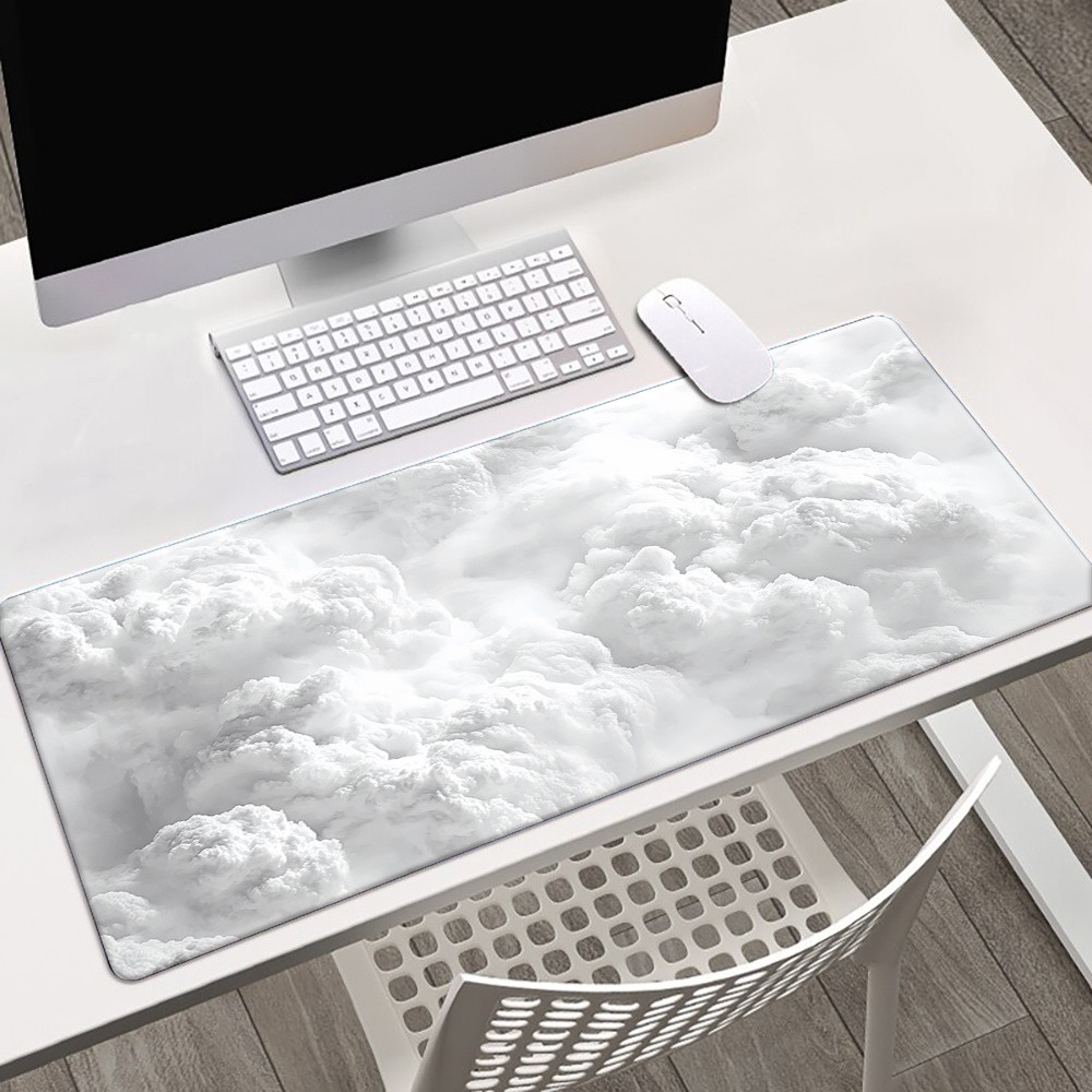 1pc Extra Large Rubber Mousepad with White Cloud HD Print, Multi-Functional De