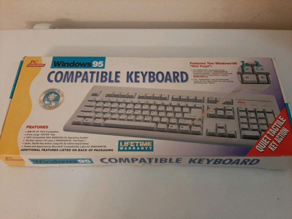 Vtg Unused In Box PC Concepts Windows 95 Compatible Computer Keyboard