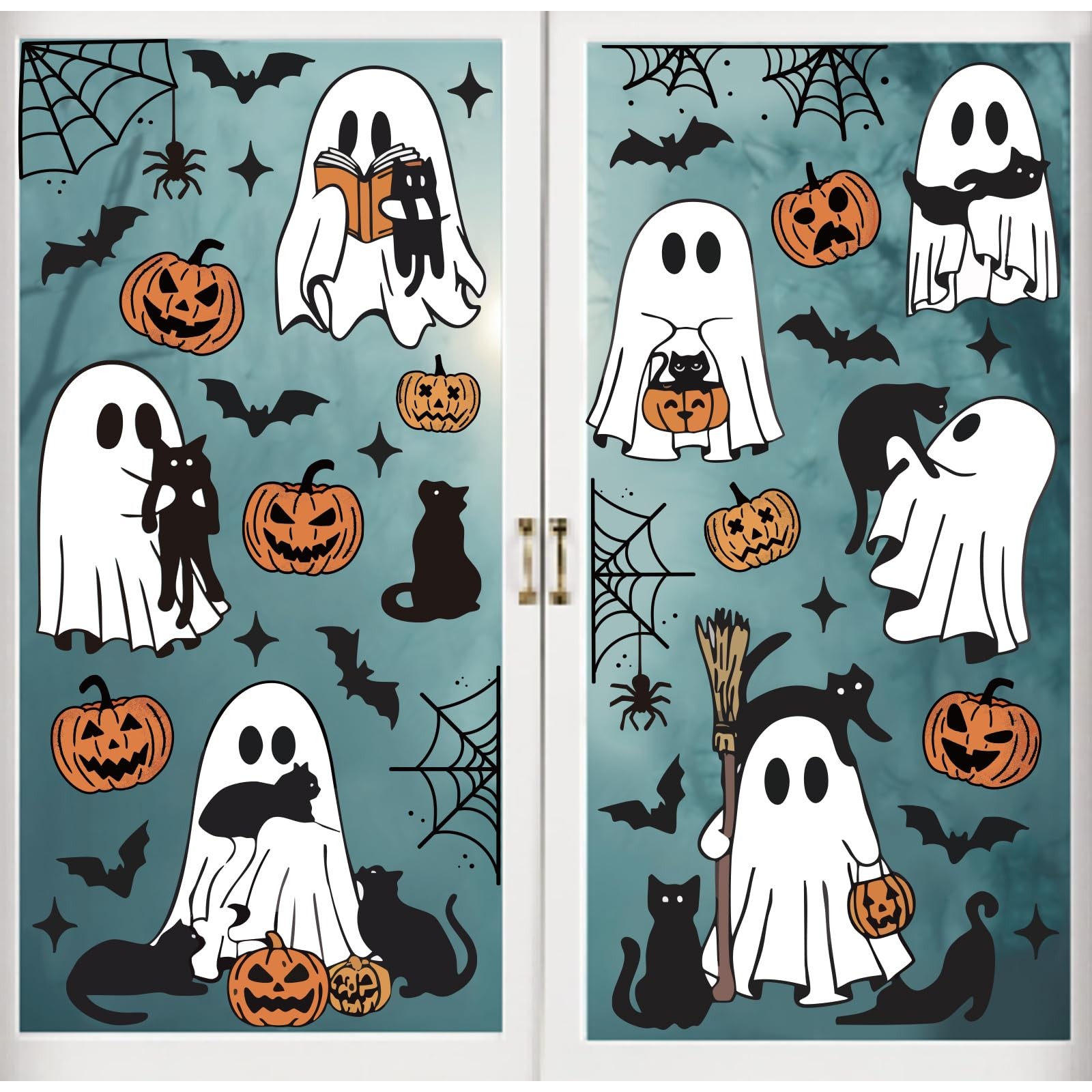Halloween Ghost Window Cling Sticker Spooky Ghost Pumpkin Black Cat Reusable Win