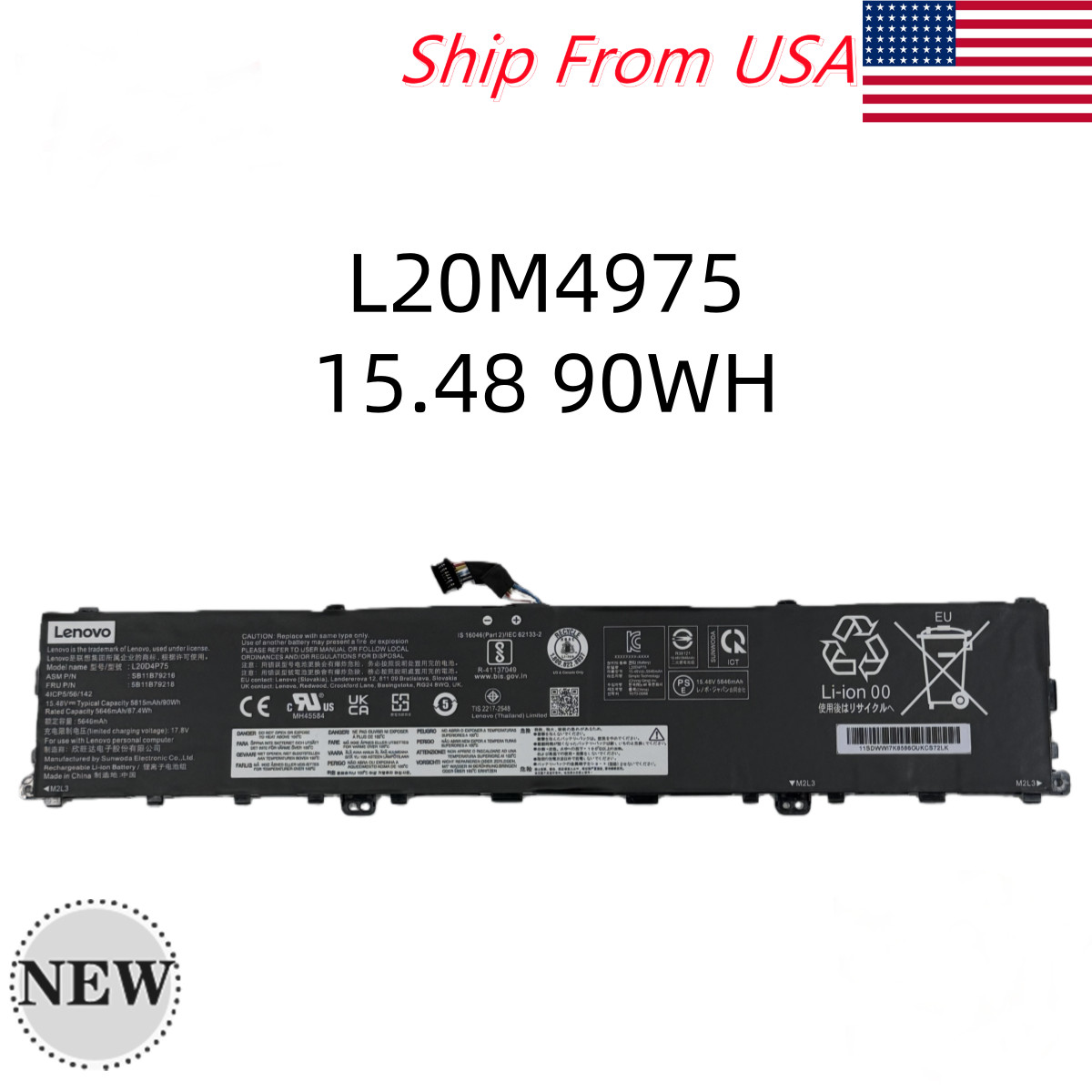 NEW OEM Genuine 90WH L20M4P75 L20D4P75 Battery For Lenovo ThinkPad P1 Gen 4/5/6