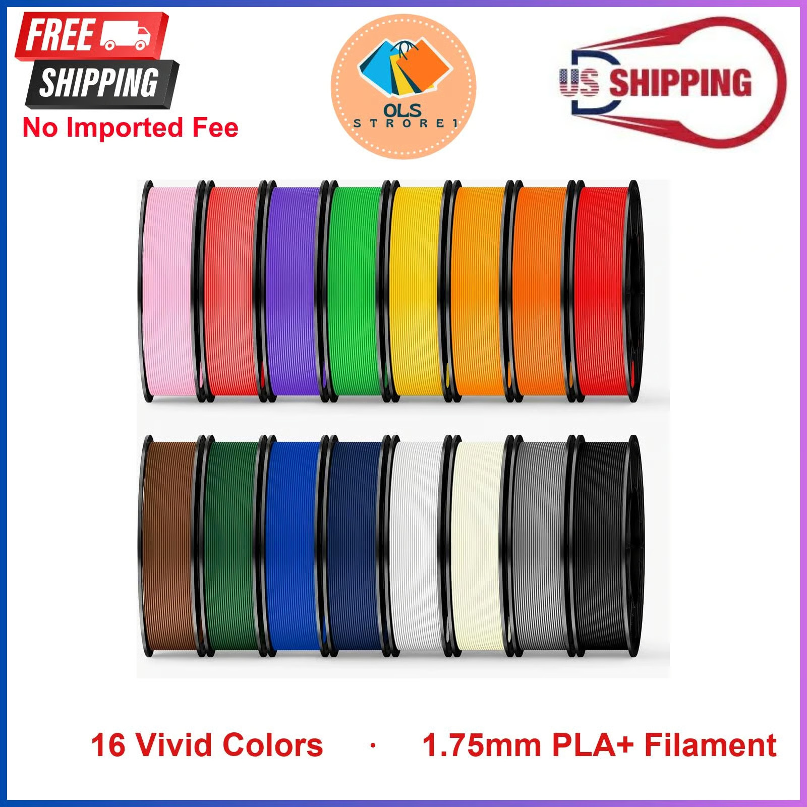 16 Color Pack PLA+ 3D Printer Filament Bundle 1.75mm Vacuum Sealed Individually